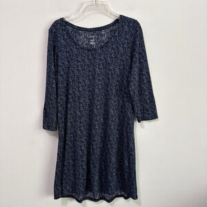 Pure Jill Ballet Sleeve Tunic Top M Blue Floral Boho Long Line Soft Pullover Tee